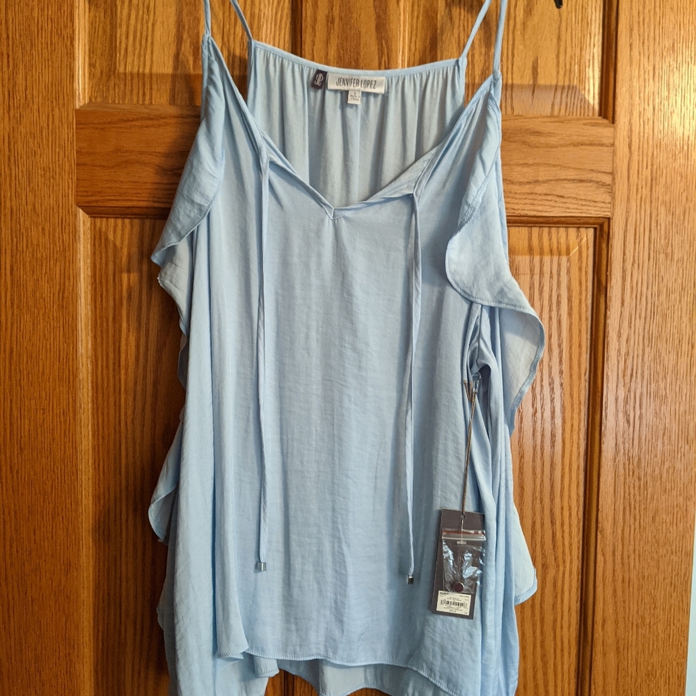 Cute blue cold shoulder shirt
